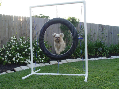 Adjustable Tire Jump For Dog Agility Training With One And A Quarter Inch Furniture Grade PVC Poles, 24 Inch Tire Diameter