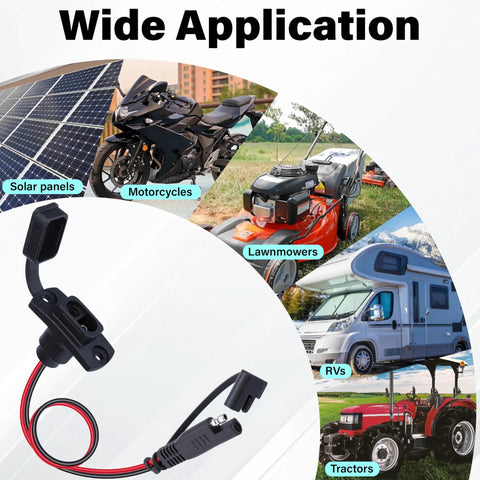 Two Pack SAE Quick Connector Harness 1 Foot 12 AWG Adapter Cable with solar panel, motorcycle, lawnmower, RV, tractor applications