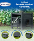 Hose Hideaway Storage Reel Box In Cyberspace Grey For Outdoor Use Durable Resin Tangle Free Container That Holds Up To One Hundred Feet Of Five Eighth Inch Standard Vinyl Hose No Assembly Required