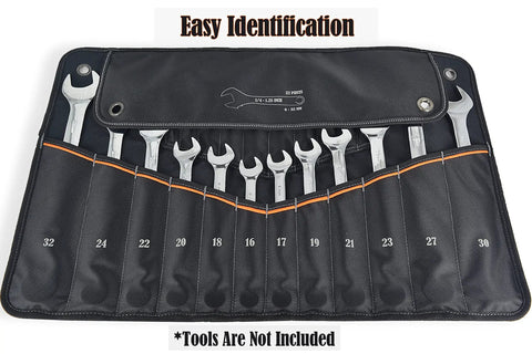 22 Pocket Wrench Tool Roll For 0.25 To 1.25 Inch Wrenches, Roll Up Set Holder Bag, Wrench Sleeve Wrap And Pouch, Space Saving Organizer For Mechanics, Portable, Durable, Easy Access, Tools Not Included