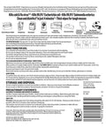 Back label of disinfecting wipes pack showing usage instructions and surfaces suitable for cleaning like tubs and showers.