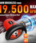 Brushless Cordless Angle Grinder Kit 800W with LED Display, featuring premium copper core and airflow cooling, 19,500 RPM.