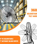Heavy Duty 20 Inch Industrial Floor Fan With 4650 CFM Airflow, 3 Speed Settings, 360 Degree Tilt, Metal Construction in warehouse