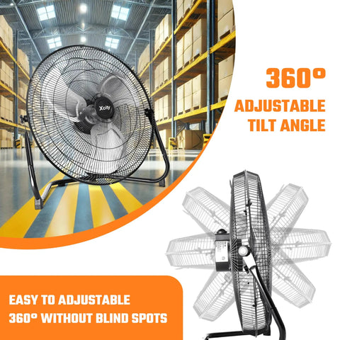 Heavy Duty 20 Inch Industrial Floor Fan With 4650 CFM Airflow, 3 Speed Settings, 360 Degree Tilt, Metal Construction in warehouse