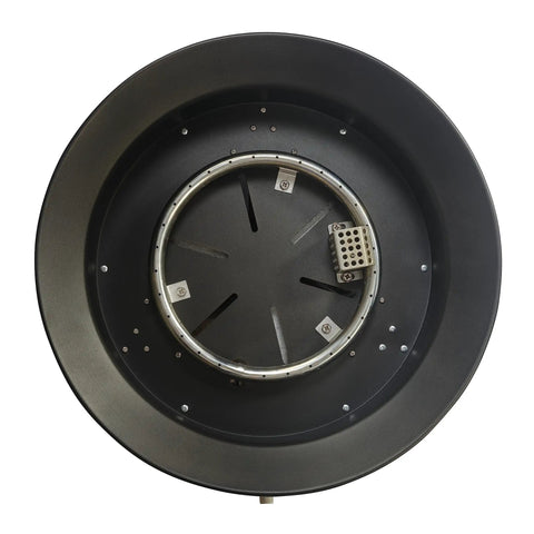 Portable Propane Fire Pit 19 Inch Round For Patio With 55,000 BTU Heat And Ambience Carry Strap Includes Burner Lid Lava Rock 10 Foot Gas Hose And Regulator Easy Setup For Outdoor Heating top view of burner