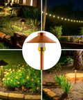 Low Voltage Copper Pathway Light 12V Outdoor LED 4W G4 Bulb Included Warm White Mushroom Landscape Lighting in garden setting