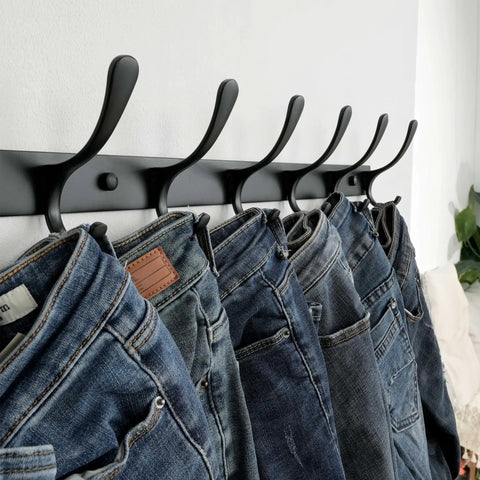 Wall Mounted Coat Rack With Six Heavy Duty Hooks Stainless Steel Metal Hanger Sturdy Coat Rack For Coats, jeans hanging on hooks