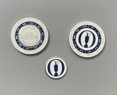 British Open Golf Coin And Ball Marker Kit With St Andrews Old Course Yardages Magnetic Coin And Two Sided Claret Jug Ball Marker