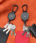 Two Pack Heavy Duty Retractable Keychain Carabiner Badge Holder Set with 32 Inch Steel Cord Tactical ID Badge Reel, keys attached