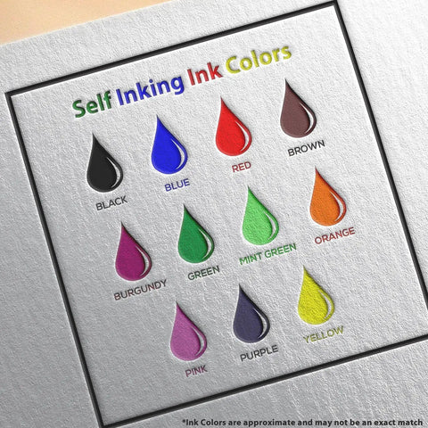 Geocache Found Log Stamp Kit Self-Inking 3/4 Inch Stamp With 11 Vibrant Ink Colors showing color chart with names