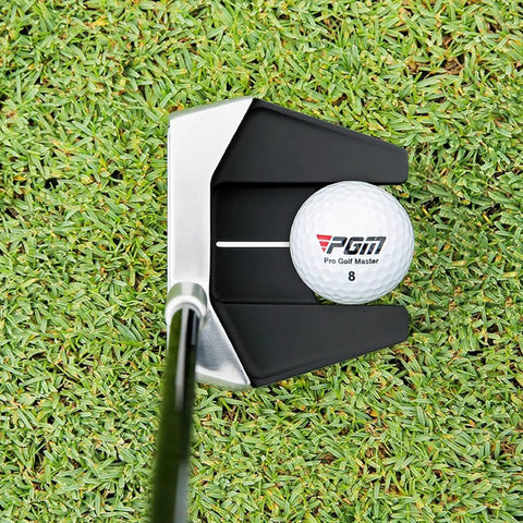 Top view of a Standing Putter For Men 34 Inch With Low Center Of Gravity And High Forgiveness, alignment aid on green grass.