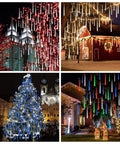 Outdoor Meteor Shower LED Lights 540 LEDs Across 10 Tubes 19.7 Inch Waterproof Icicle String Lights on buildings and trees