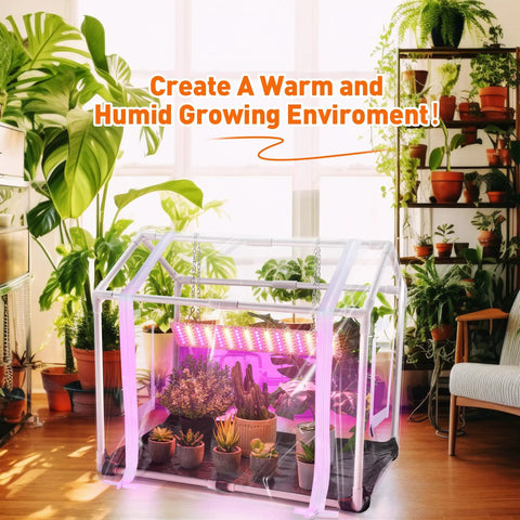 Compact Indoor Outdoor Mini Greenhouse With Grow Light For Seed Starting Portable Tent Grab And Go 23.6 By 15.7 By 19.6 Inches Waterproof Bottom Mat Timer 3 Light Color Modes Perfect For Seedlings And Flowers