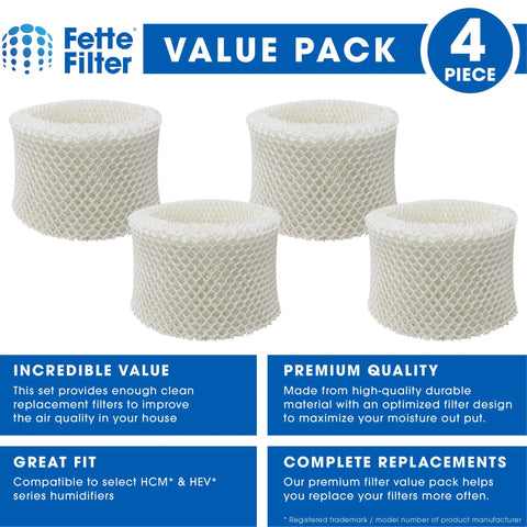 Premium 4 Pack Humidifier Filters For HAC 504 Series And HCM 350 Cool Mist Humidifiers, value pack with 4 white mesh filters