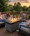 44 Inch Outdoor Fire Pit Table With Wind Guard And Auto Ignition Propane Gas Fire Pit 60,000 BTU Gray Rattan Rectangular Table For Patio