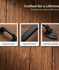 Heavy Duty Rustic Barn Door Handles Set Of 3 Cast Iron Gate Pulls With Aged Iron Finish and ergonomic grip details