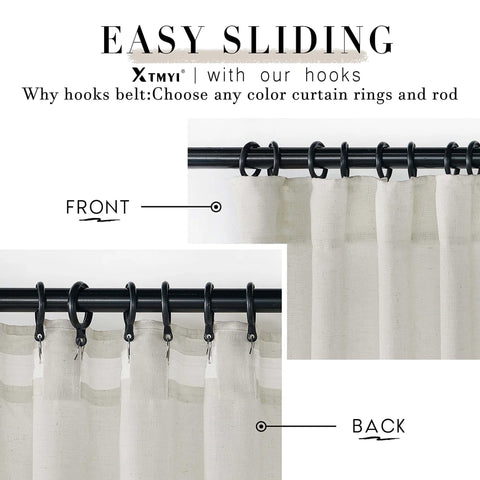 108 Inch Linen Look Curtains Set Of 2 Panels For Ceiling Track System With Hooks Sheer Light Filtering Cream Color
