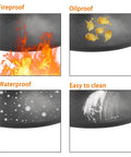 Heat Resistant Fire Pit Mat For Deck And Tabletop 25 By 17 Inch Waterproof Oilproof Heavy Duty 4 Layer Pad that protects from fire, oil, water, and is easy to clean