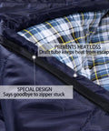 Ultra Roomy Adult Sleeping Bag For Cold Weather Navy Blue With Right Zip 0F Extreme Temperature close-up flannel lining