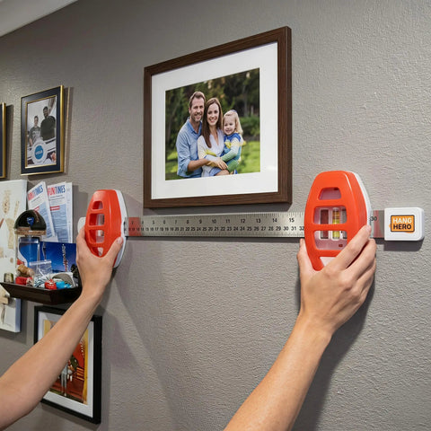 Hassle Free Picture Hanging Tool With Built In Spirit Level And Magnetic Nail Starter For Friction Free Wall Mounting Of Frames And Artwork Using Precise Marking Guide That Lets You Nail It On The Wall With Zero Sweat