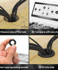 180 Piece Rubber Grommet Kit Assorted Eight Sizes For Automotive Wiring One Quarter Inch To One Inch Perfect For Do It Yourself Car Projects And Wire Protection With Flexible Durable Grommets shown in use with wires through wood panel.