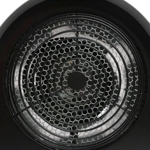 Top view of Heavy Duty Portable Forced Air Electric Construction Heater Puts Out Serious Heat And Offers Hassle Free Operation For Job Sites Making Harsh Winter Days Run Smoothly fan grid.