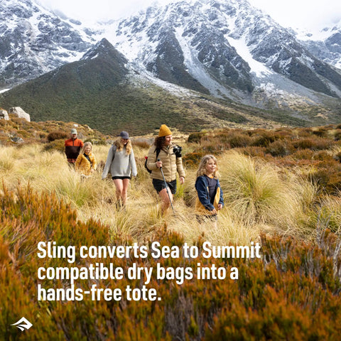 Hikers using Dry Bag Sling Strap for Hands Free Carrying Turn Your Dry Bags Into An Over The Shoulder Or Crossbody Tote