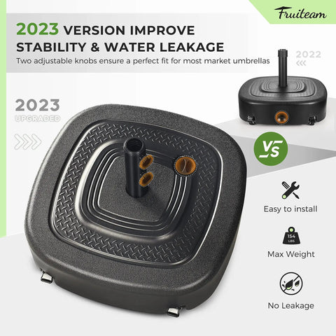 Mobile Umbrella Base With Four Wheels 154 Lb Capacity Fillable With Water Or Sand Heavy Duty Wind Resistant Market Stand