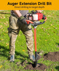 Person using Beefy Heavy Duty Auger Extension Drill Bit Set Three Quarter Inch Thickened Steel Post Hole Digger Extensions in orange