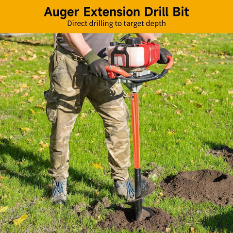 Person using Beefy Heavy Duty Auger Extension Drill Bit Set Three Quarter Inch Thickened Steel Post Hole Digger Extensions in orange
