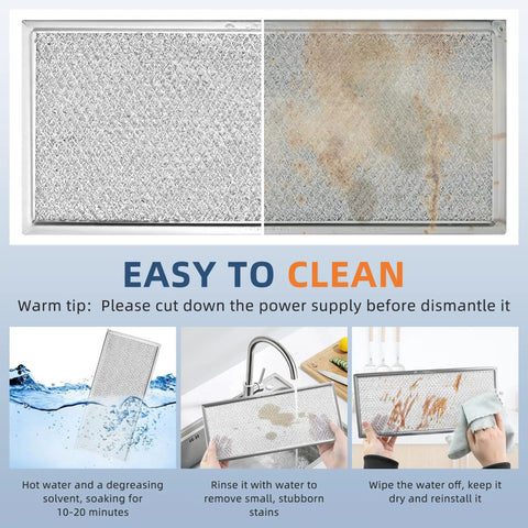13 X 6 Inch Microwave Filter For Whirlpool And GE Microwaves W10208631A Grease Filter shown before and after cleaning process