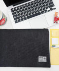 Heavy Duty Canvas Document Organizer Portfolio Featuring Secure Ykk Zipper and Built Tough Construction on office desk with laptop.