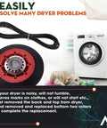 Dryer Repair Kit With Drum Rollers, Belt And Idler Pulley Replacement Set Fits Duet Front Load Dryers displayed with washing machine