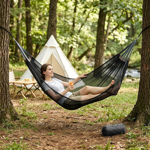 Outdoor Camping Hammock With Tree Straps And Carry Bag Ultra Lightweight And Portable Breathable Mesh Anti Roll Design