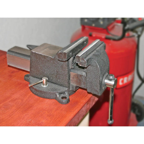 6 Inch Beefy Heavy Duty Steel Bench Vise With 360 Degree Swivel Base And Half To Two Inch Pipe Capacity Cast Steel Body Black Finish