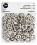 Three Eighths Inch Grommets With Setting Tool Kit, Nickel Finish, 72 Sets displayed in packaging