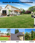 All In One Indoor Outdoor Weather Station With Rain Gauge And Wind Speed, large color display shown in home backyard installation