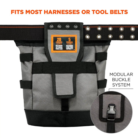 Arsenal 5517 Premium Topped Tool Pouch with Zipper on harness, ANSI 121-2023 certified, black with universal buckle system