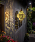 Hanging Solar Lanterns Outdoor Decor For Patio Pathway Yard And Garden, Waterproof Plastic Moroccan Style Lights, Bronze Finish, 2 Pack
