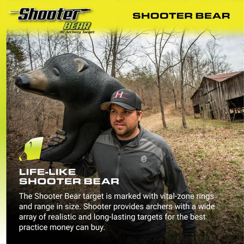 Man carrying Bear 3D Archery Target For Realistic Practice, 375 FPS Rated, Lifelike Solid Body Design in rural setting