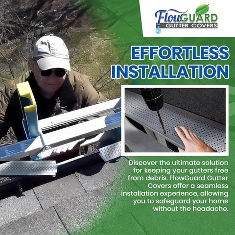 Person installing Slip Under Shingle Gutter Guard System For DIY Install Universal 5 Inch And 6 Inch Aluminum Gutter Covers 102 Feet.