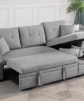 Straight Up Comfy 82 Inch Sectional Sofa Bed With Hidden Storage Chaise Drawer And Easy Pull Out Sleeper Frame tailored for studio apartments, grey fabric and pull-out sleeper frame.