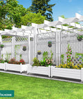 Raised Garden Bed On Wheels With Trellis For Climbing Plants, Weatherproof Resin Planter Box, Elevated Outdoor Garden Bed, White