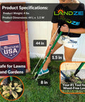 Stand Up Weeder Tool With 55 Inch Steel Long Handle For Easy Root Removal In Lawns And Gardens, shown in use by a person