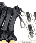 Top Notch Double Outrigging Kit For Boats Up To 22 Ft Rigs With 4 release clips and black shock cords with stainless snaps.