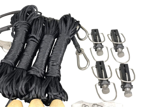 Top Notch Double Outrigging Kit For Boats Up To 22 Ft Rigs With 4 release clips and black shock cords with stainless snaps.
