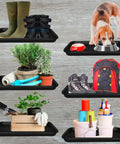 Two Pack Boot Tray Organizer For Shoes And Boots 20 By 15 Inches Heavy Duty Flex Plastic with dog, plants, shoes, and supplies
