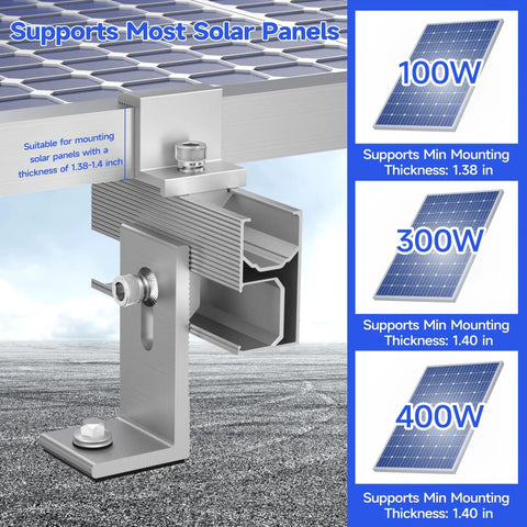 Close-up of Heavy Duty Aluminum Solar Panel Mounting Brackets Kit 10 Pack For Flat And Pitched Roofs showing adjustable clamp