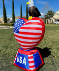 5 Foot Tall Patriotic Inflatable Love Heart With American Flag And Bald Eagle Pre Lit LED Lights Outdoor Indoor Lawn Yard Decor For 4th Of July Independence Day Celebrations on grass