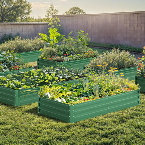 Raised Garden Bed Kit 6x3x1 ft outdoor galvanized metal planter box with gloves, large elevated garden bed for vegetables, flowers